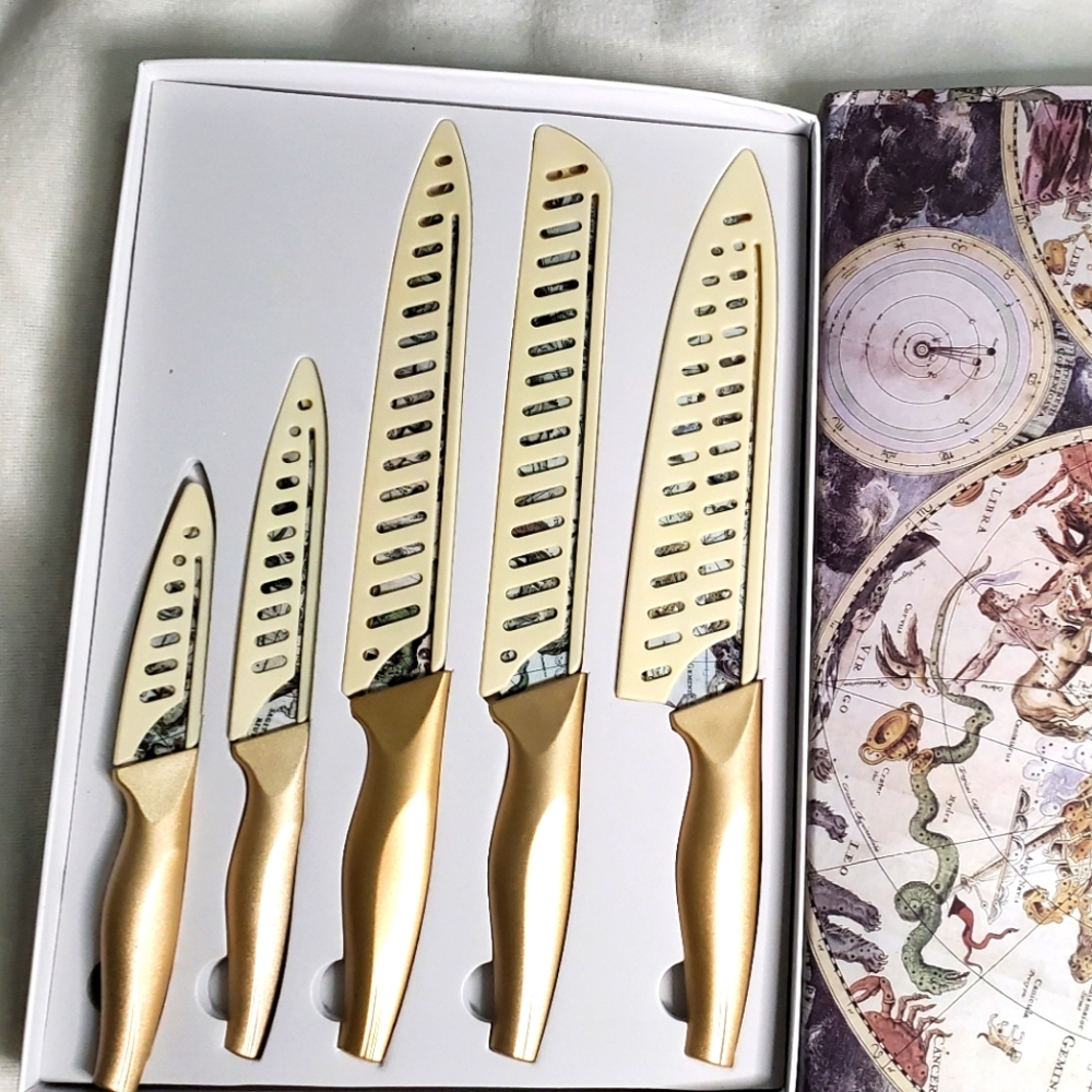 Karcu 5-piece Kitchen Knife Set Nonstick Coated w/5 Knife Sheath Covers